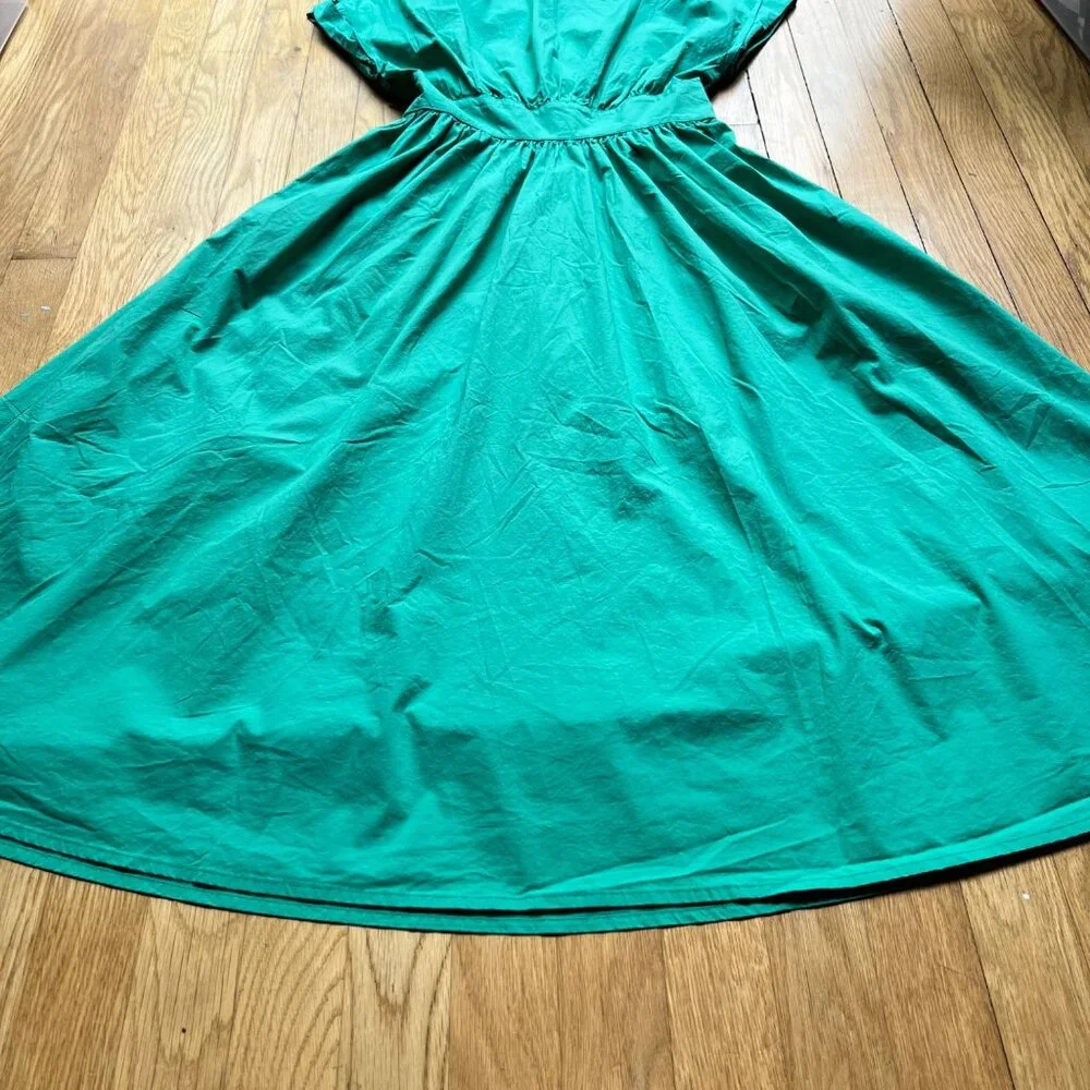 Marella Size 2 Emerald Green Bobbio Cotton Ruched Cap Sleeve A-Line Midi Dress - Picture 14 of 16